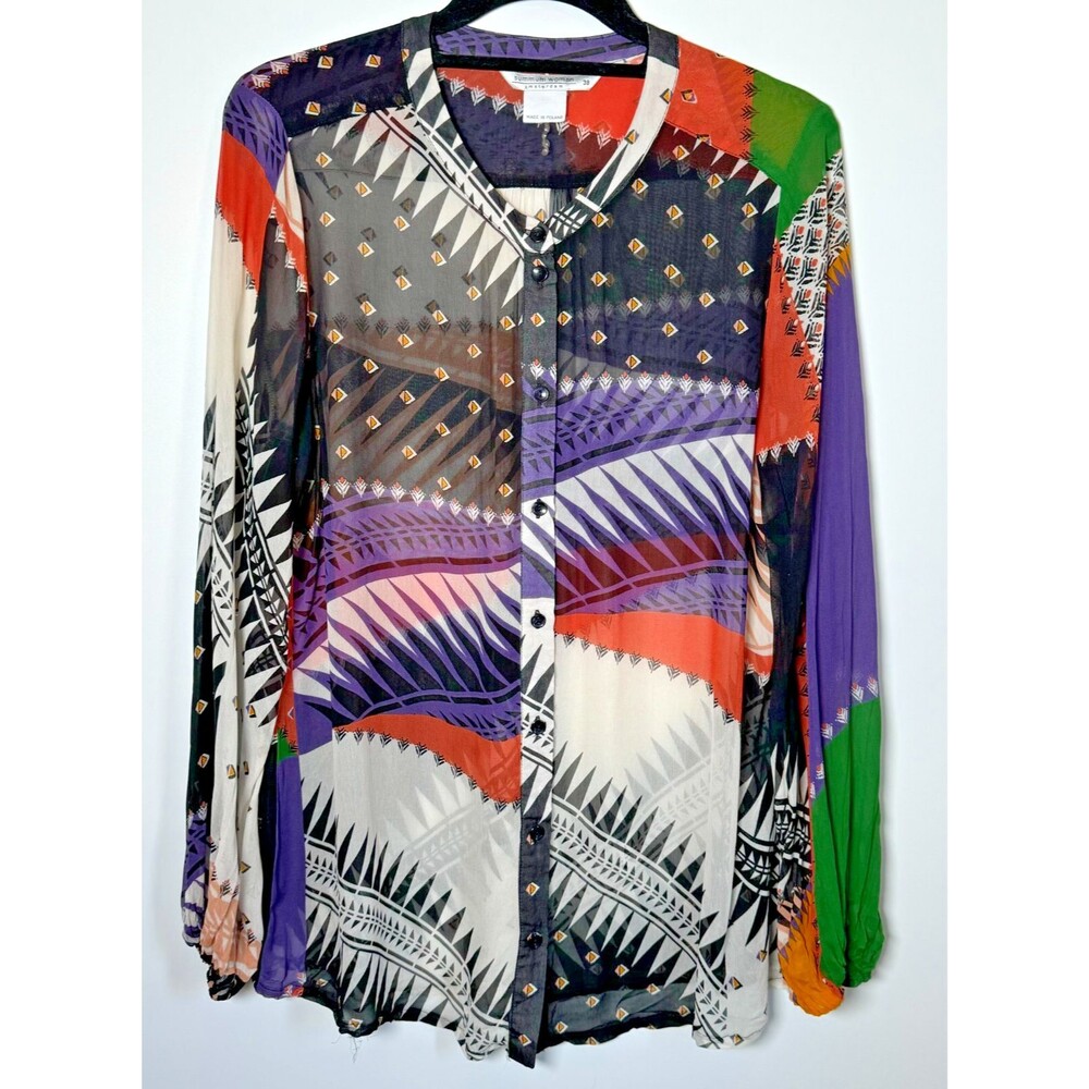 Summum Woman Amsterdam Sheer Tunic Blouse EU 38 US 6-8 Geometric Artsy‎ Top